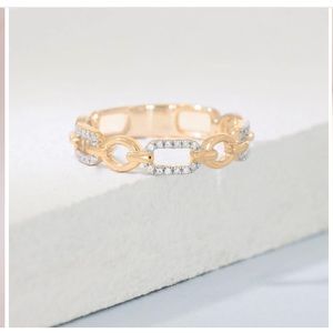Diamond & 14K Gold Over Silver Chain Link Ring✨